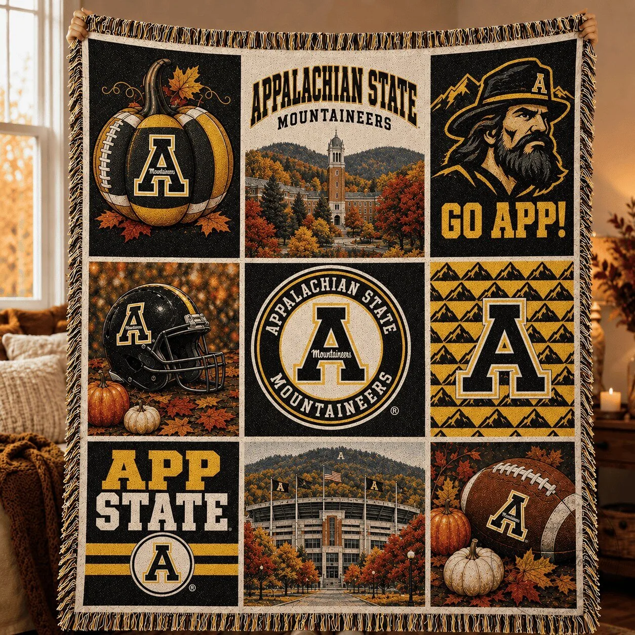 Appalachian State Mountaineers Football Fall Season Woven Throw Blanket 1 Appalachian State Mountaineers Football Fall Season Woven Throw Blanket